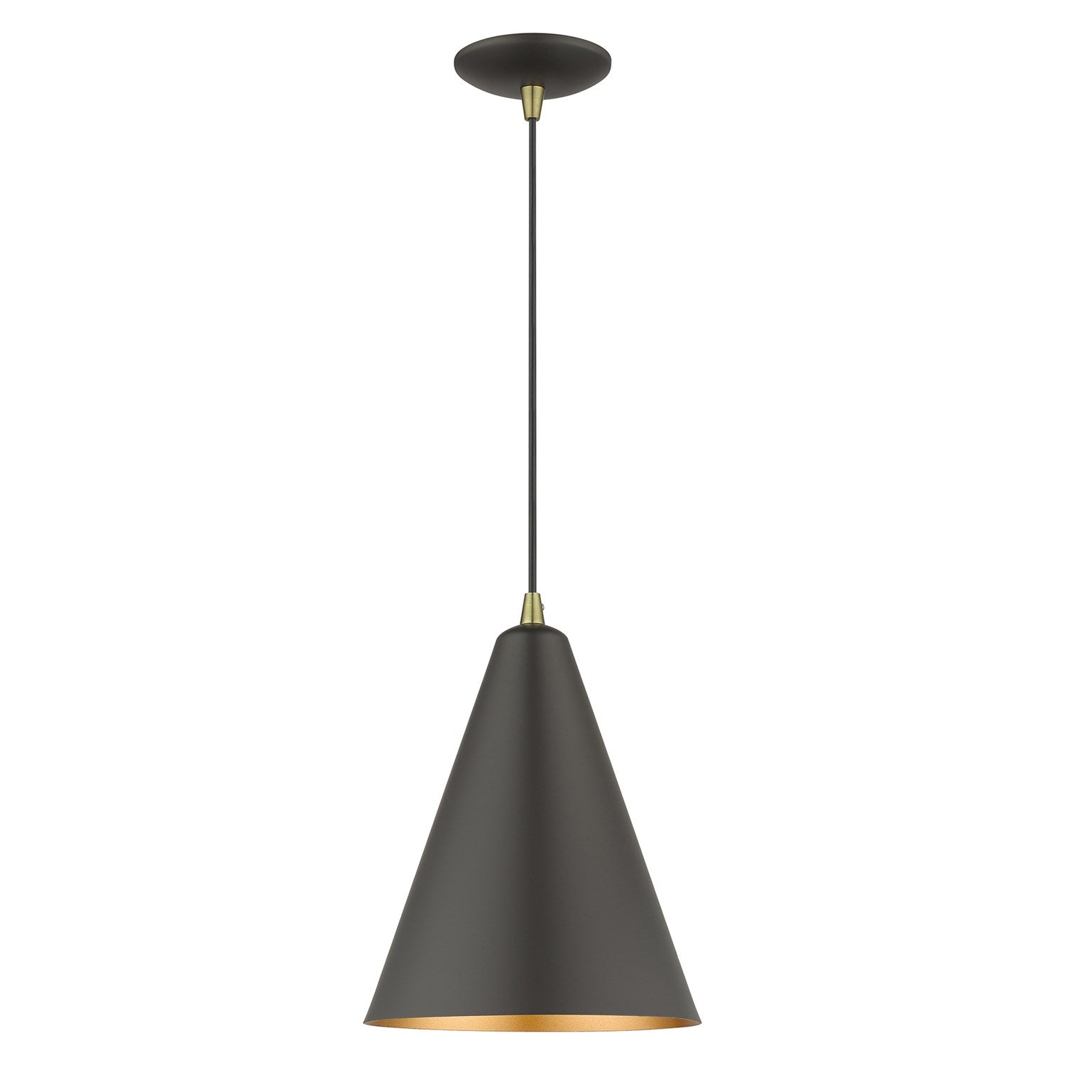 1 Light Bronze Cone Pendant With Antique Brass Accents by Livex Lighting