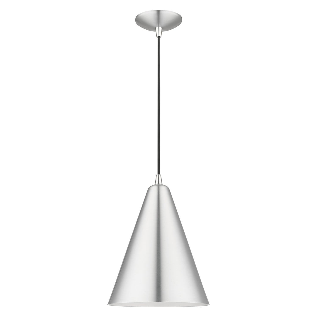 1 Light Brushed Aluminum Cone Pendant With Polished Chrome Accents by Livex Lighting