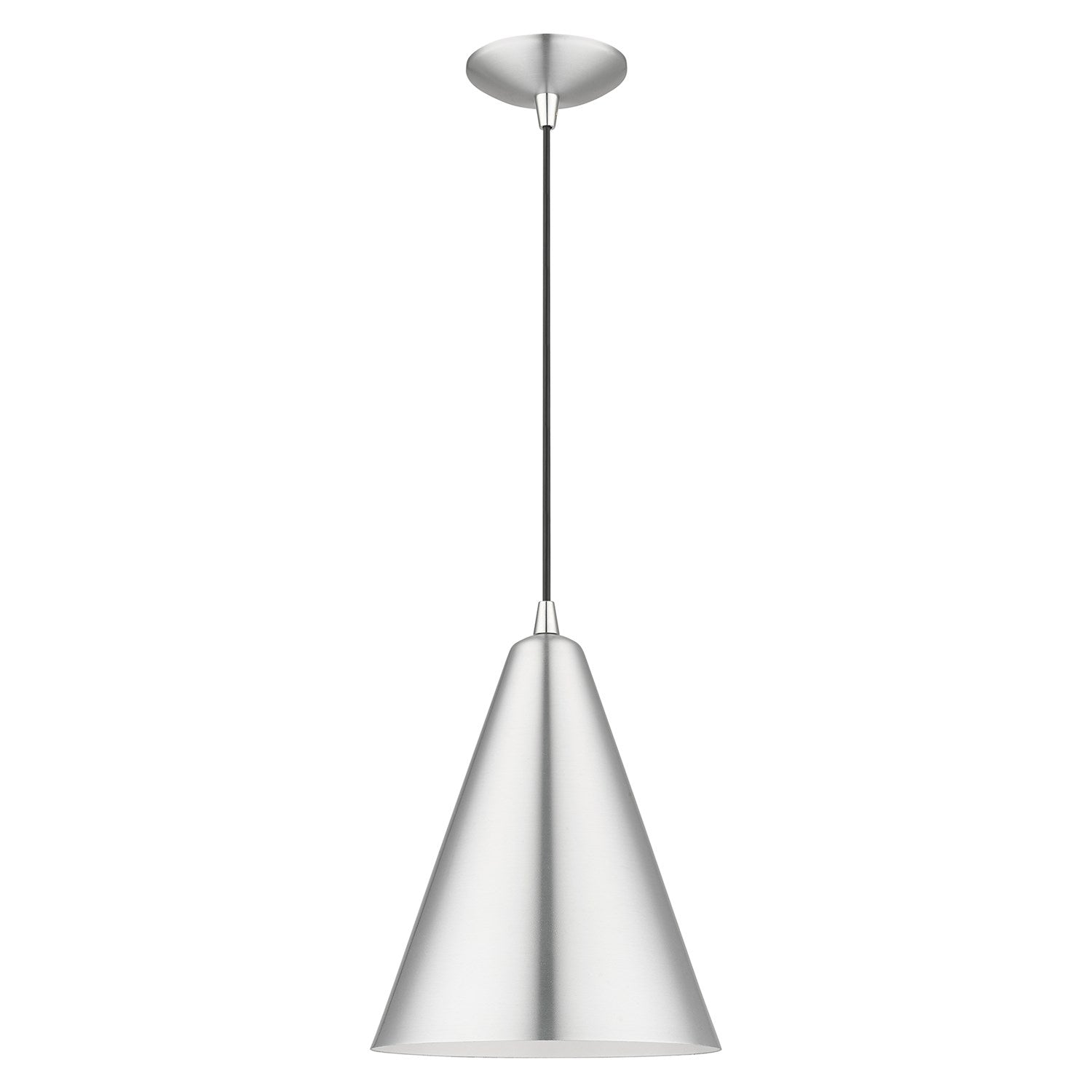1 Light Brushed Aluminum Cone Pendant With Polished Chrome Accents by Livex Lighting