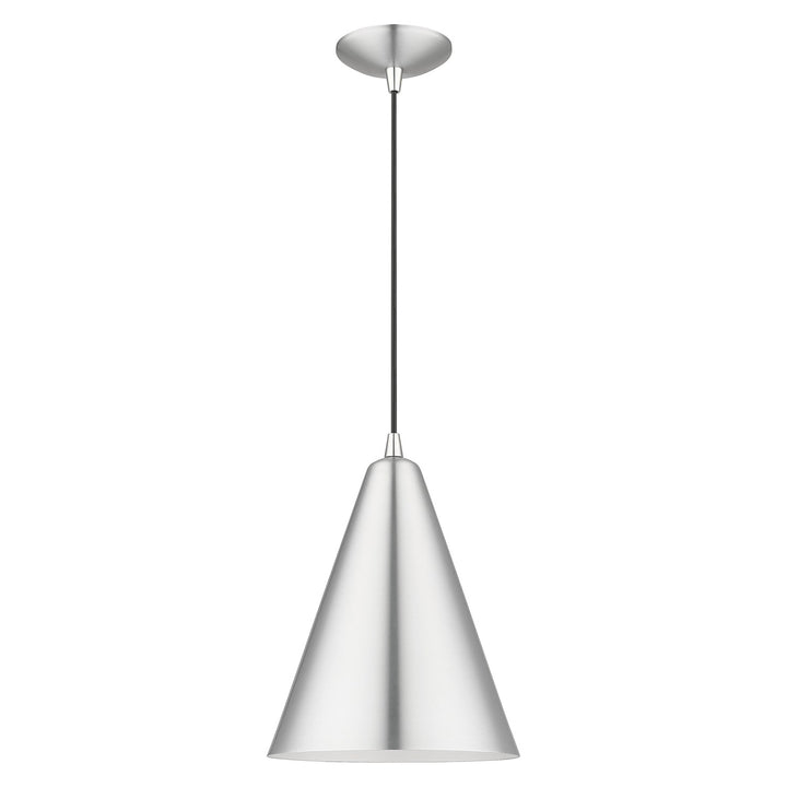 1 Light Brushed Aluminum Cone Pendant With Polished Chrome Accents by Livex Lighting