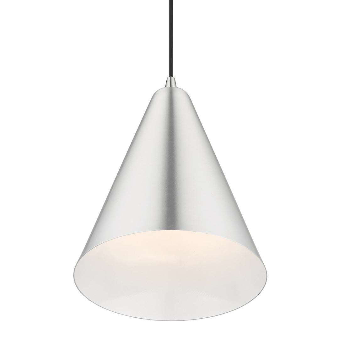1 Light Brushed Aluminum Cone Pendant With Polished Chrome Accents