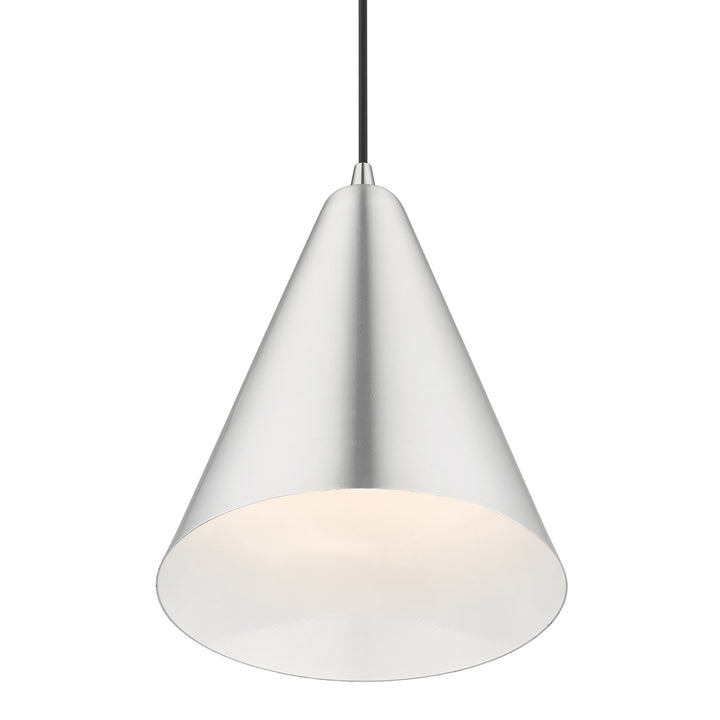 1 Light Brushed Aluminum Cone Pendant With Polished Chrome Accents