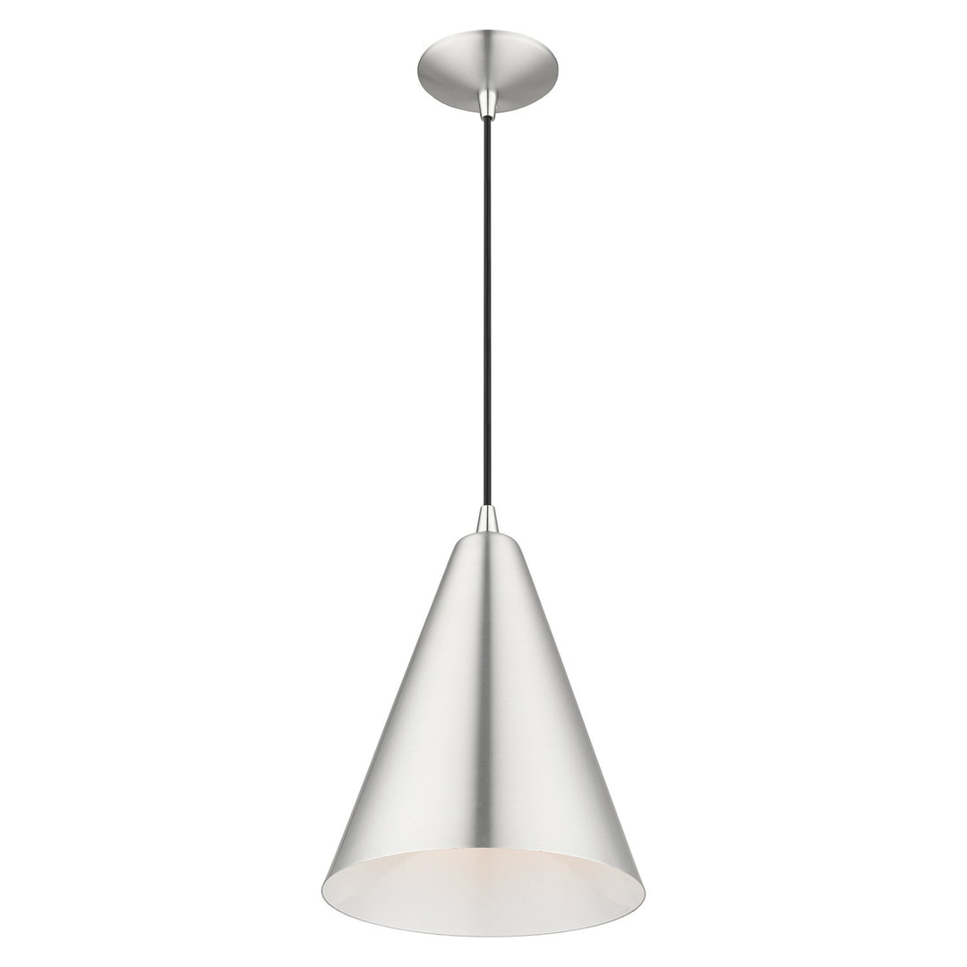 1 Light Brushed Aluminum Cone Pendant With Polished Chrome Accents