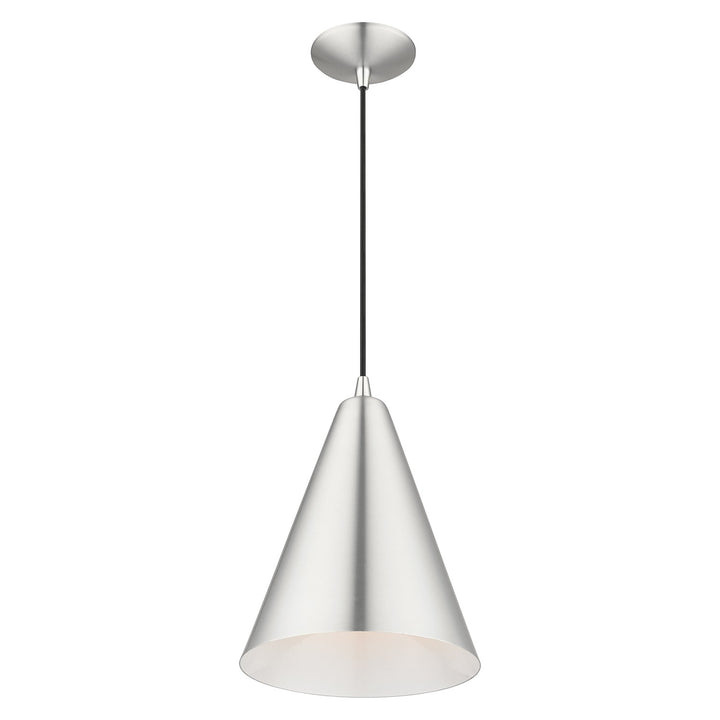 1 Light Brushed Aluminum Cone Pendant With Polished Chrome Accents