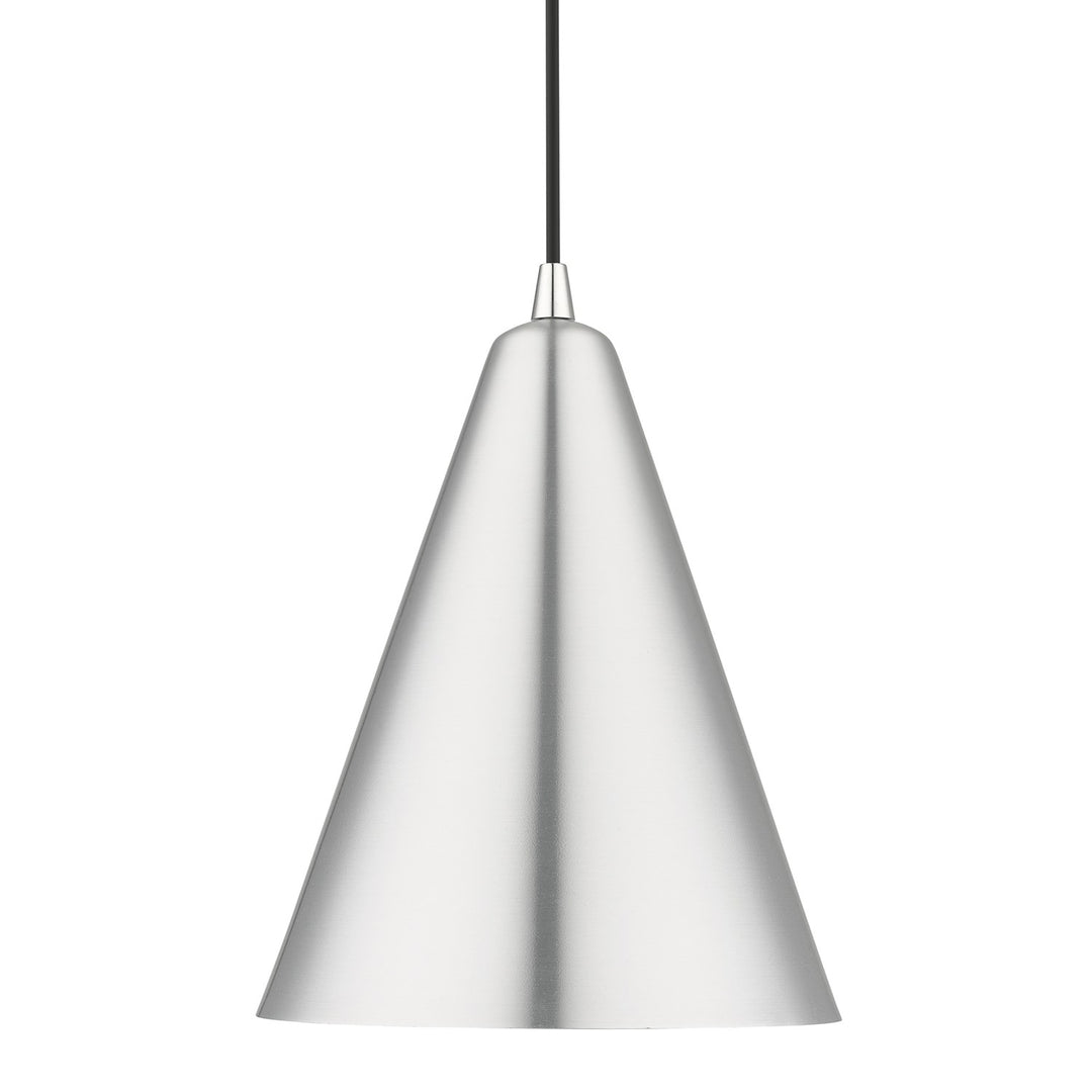1 Light Brushed Aluminum Cone Pendant With Polished Chrome Accents