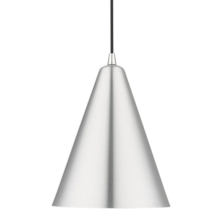1 Light Brushed Aluminum Cone Pendant With Polished Chrome Accents