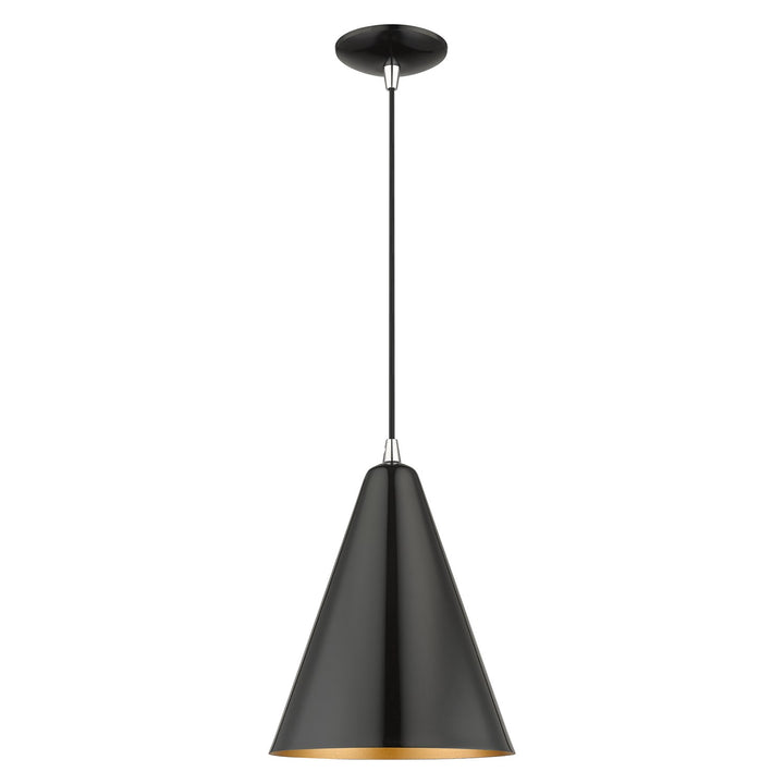 1 Light Shiny Black Cone Pendant With Polished Chrome Accents by Livex Lighting