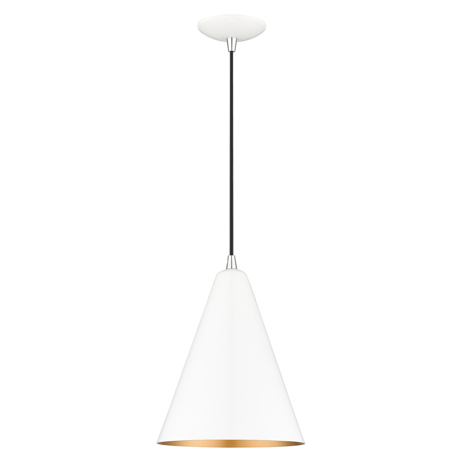 1 Light Shiny White Cone Pendant With Polished Chrome Accents by Livex Lighting