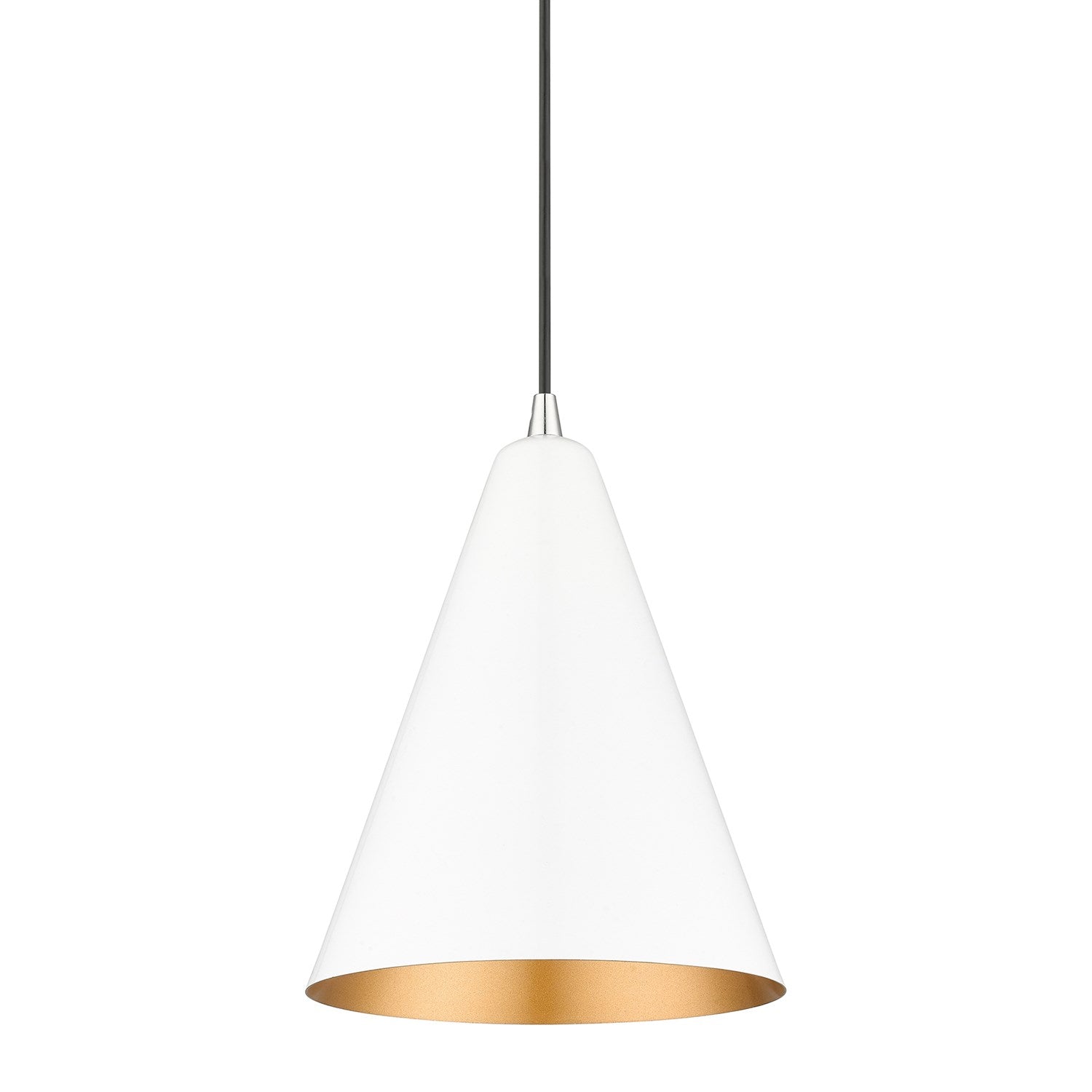 1 Light Shiny White Cone Pendant With Polished Chrome Accents