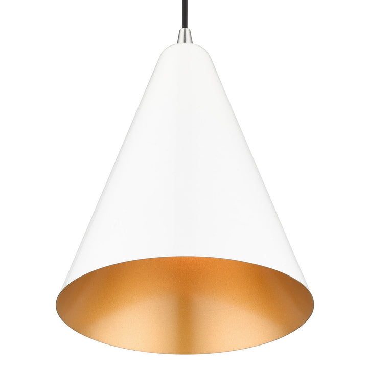 1 Light Shiny White Cone Pendant With Polished Chrome Accents