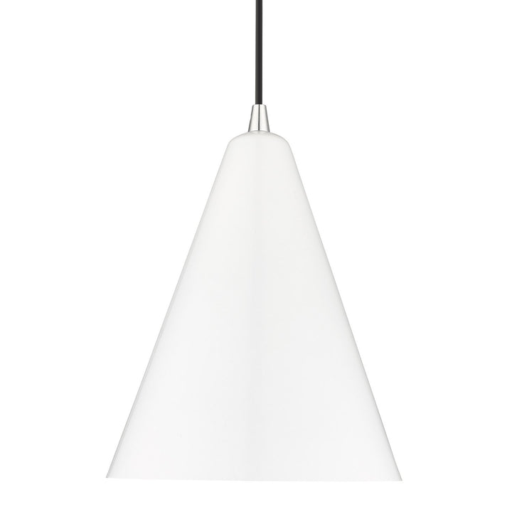 1 Light Shiny White Cone Pendant With Polished Chrome Accents