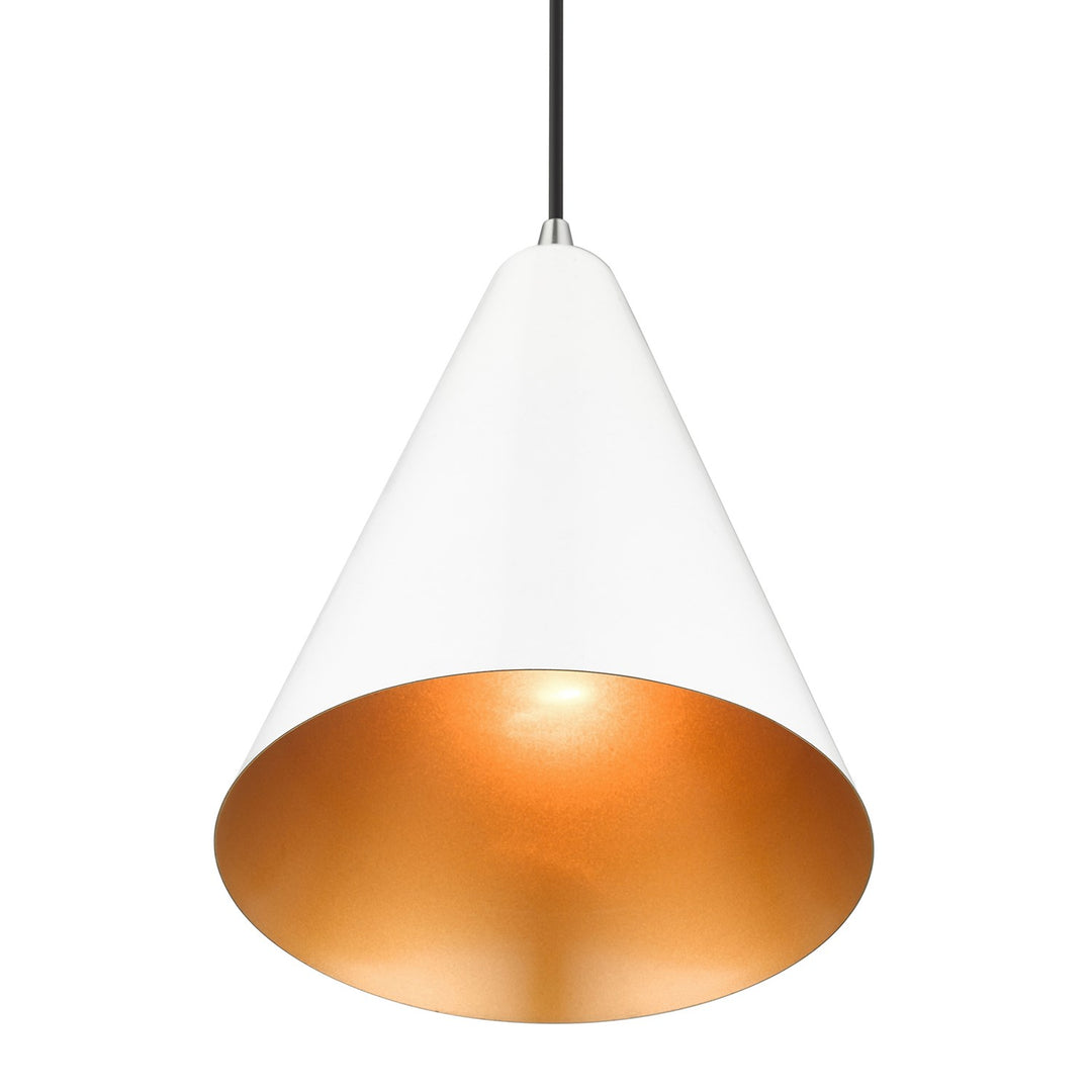 1 Light Shiny White Cone Pendant With Polished Chrome Accents