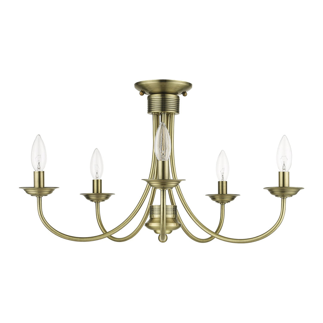 5 Light Antique Brass Large Semi-Flush