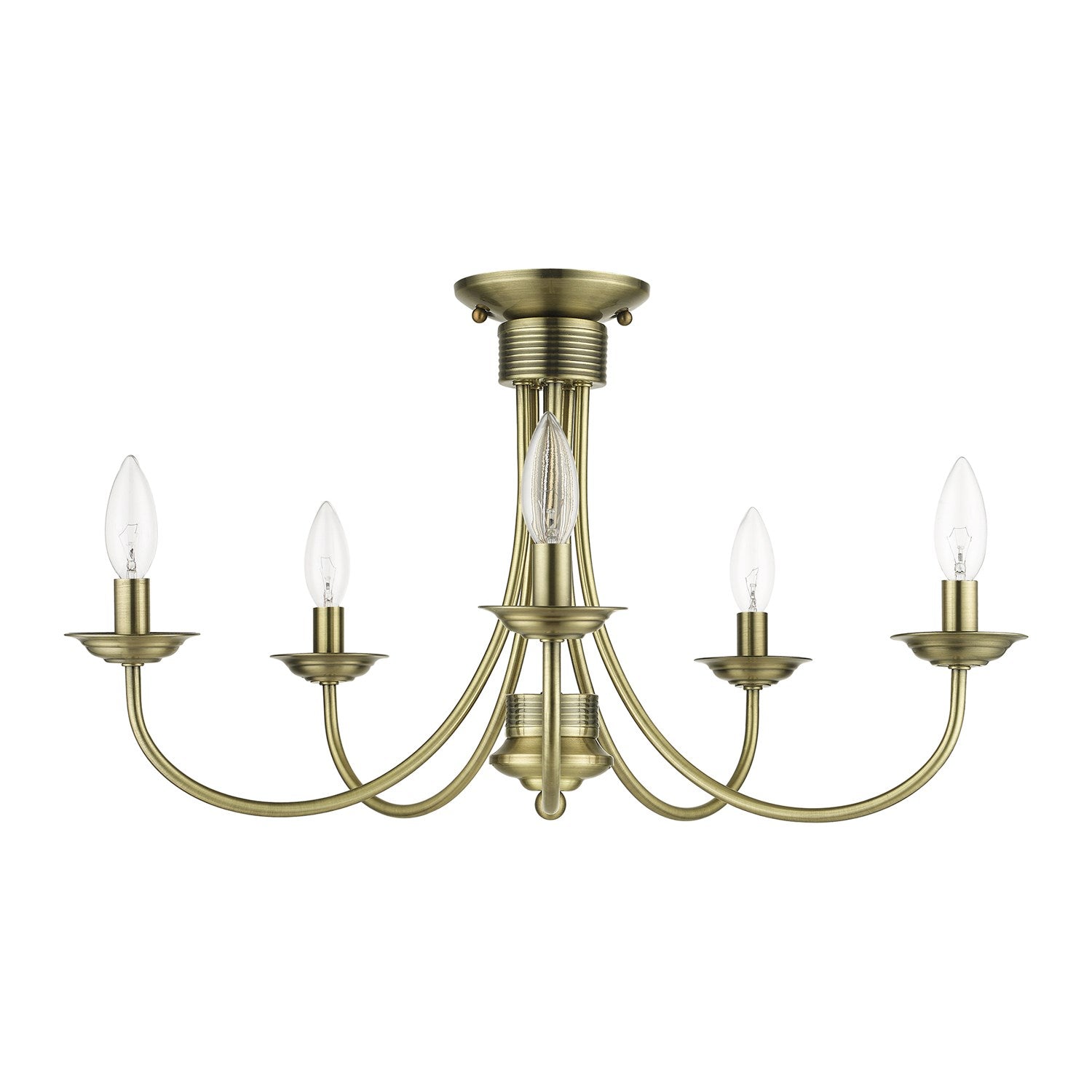 5 Light Antique Brass Large Semi-Flush