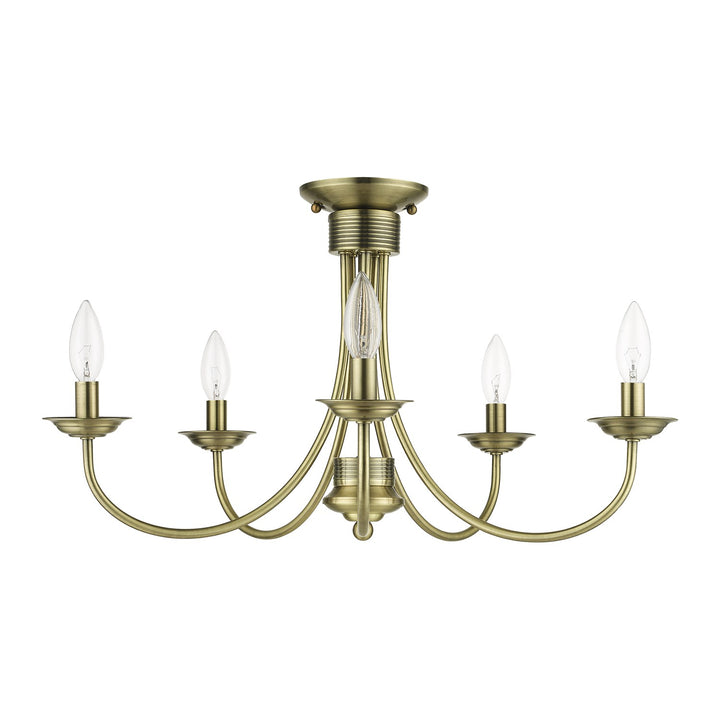 5 Light Antique Brass Large Semi-Flush