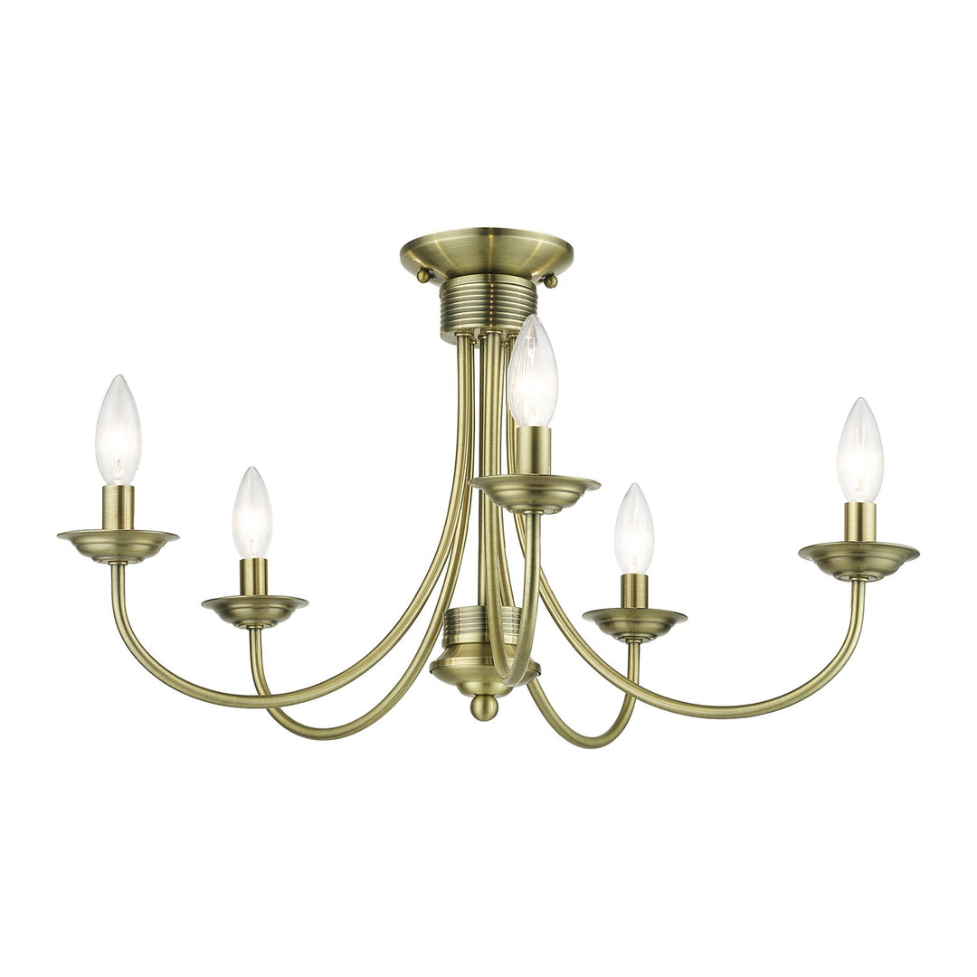5 Light Antique Brass Large Semi-Flush