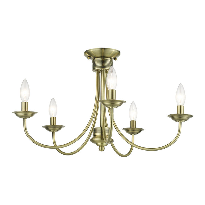 5 Light Antique Brass Large Semi-Flush
