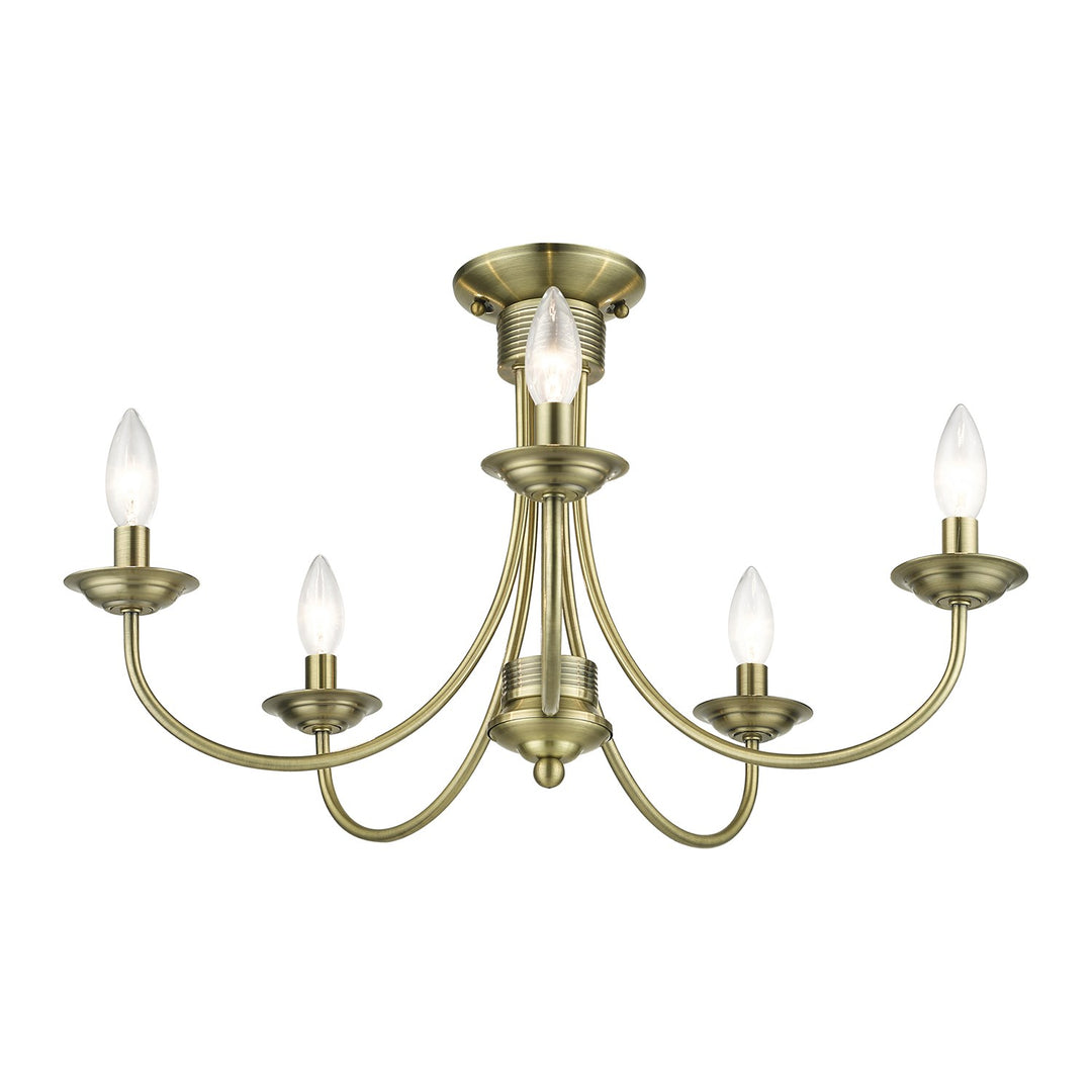 5 Light Antique Brass Large Semi-Flush