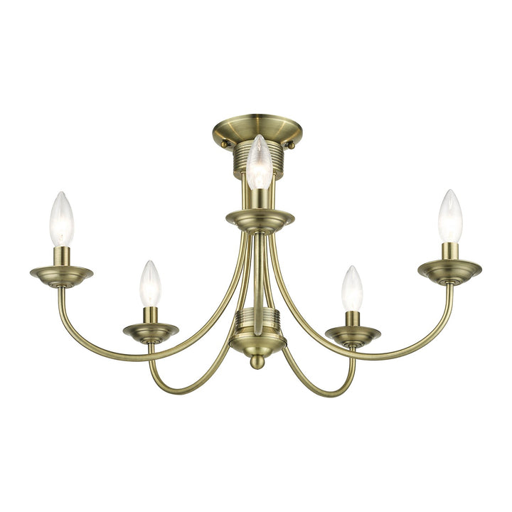 5 Light Antique Brass Large Semi-Flush