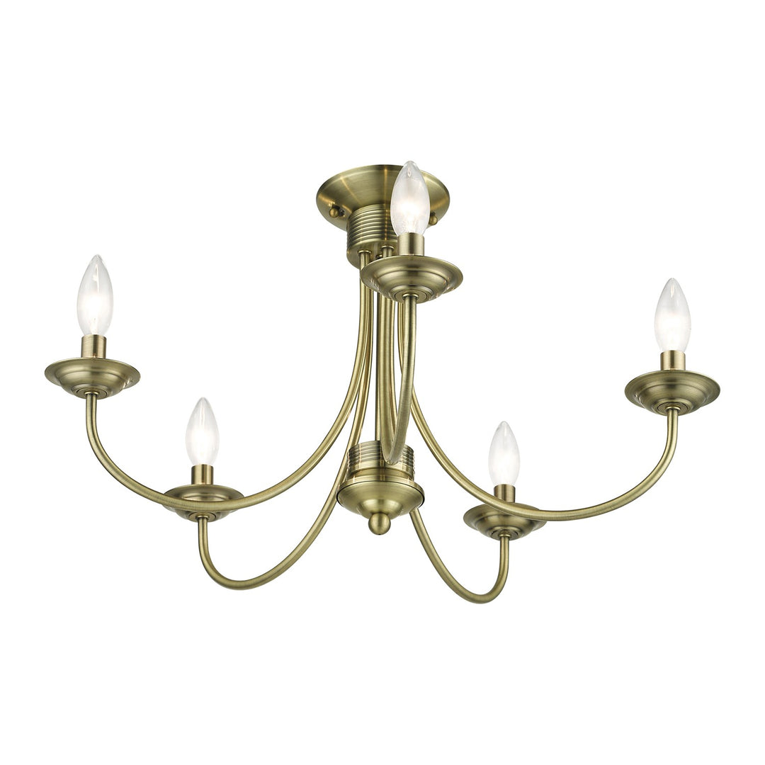5 Light Antique Brass Large Semi-Flush