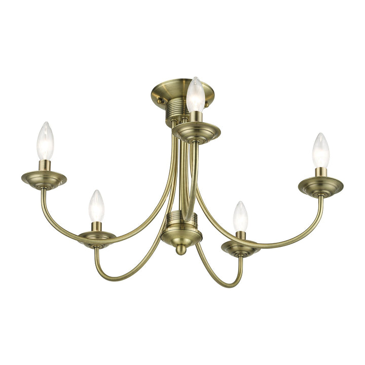 5 Light Antique Brass Large Semi-Flush