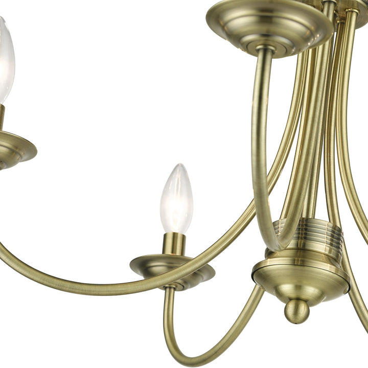 5 Light Antique Brass Large Semi-Flush