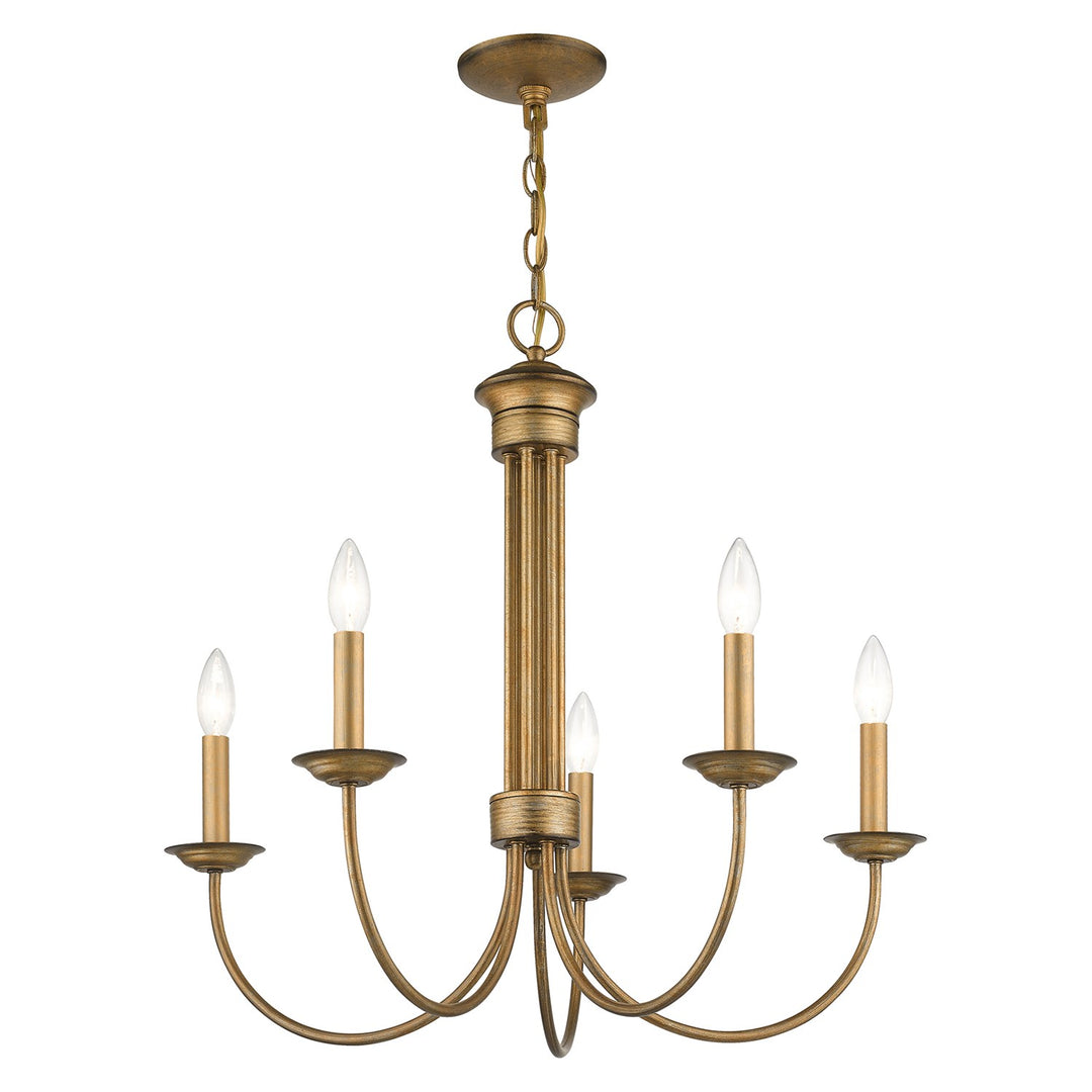 5 Light Antique Gold Leaf Chandelier