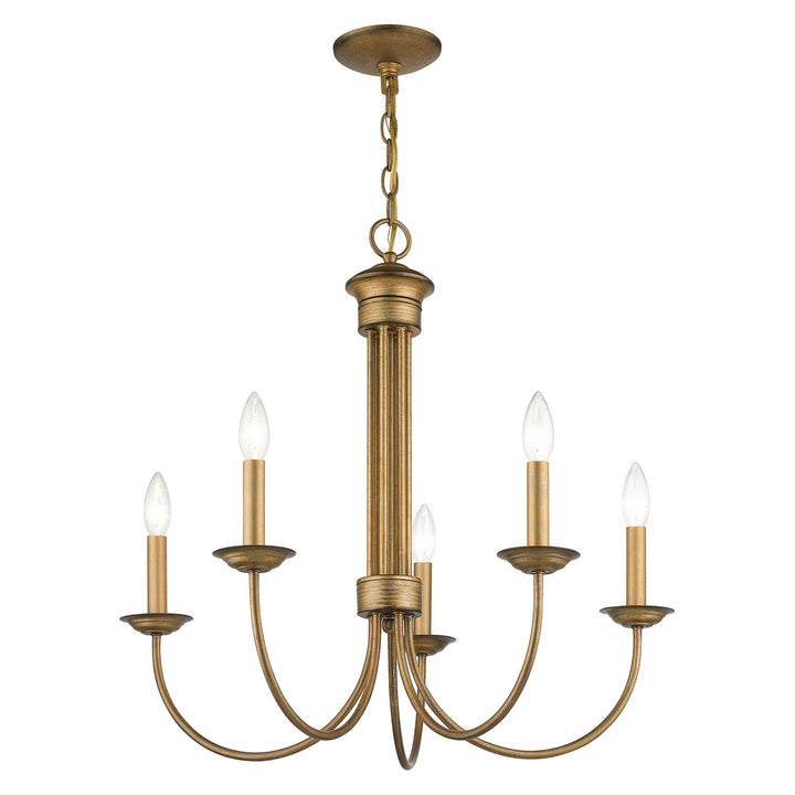 5 Light Antique Gold Leaf Chandelier