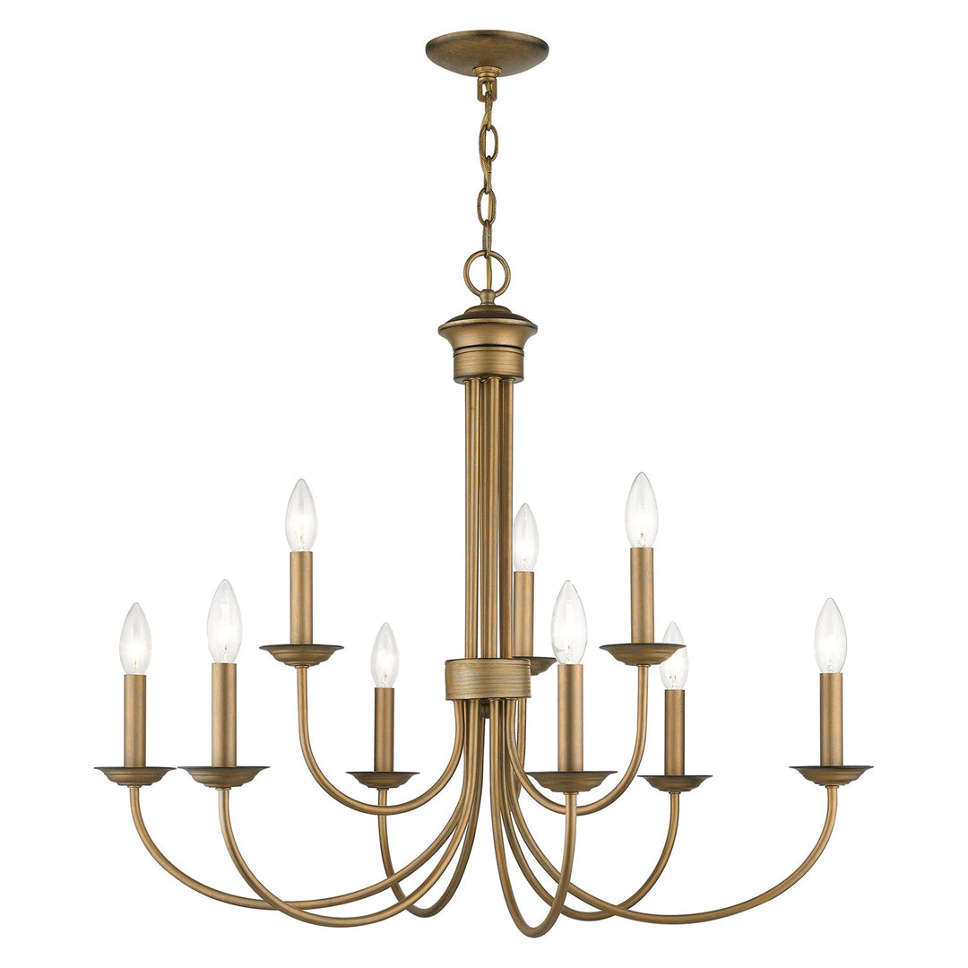 9 Light Antique Gold Leaf Large 2-Tier Chandelier by Livex Lighting