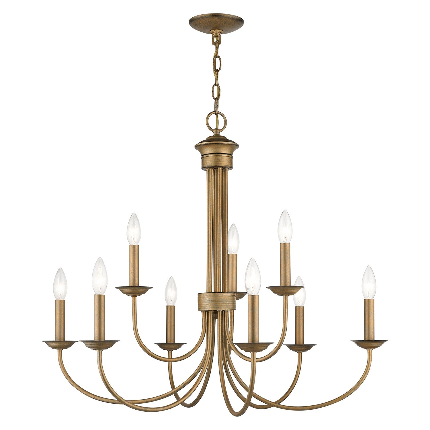 9 Light Antique Gold Leaf Large 2-Tier Chandelier by Livex Lighting