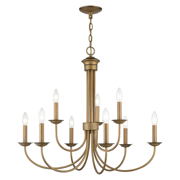 9 Light Antique Gold Leaf Large 2-Tier Chandelier by Livex Lighting