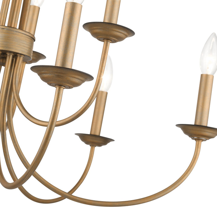 9 Light Antique Gold Leaf Large 2-Tier Chandelier