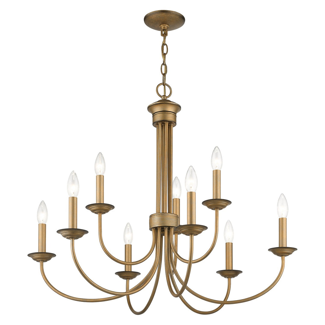 9 Light Antique Gold Leaf Large 2-Tier Chandelier