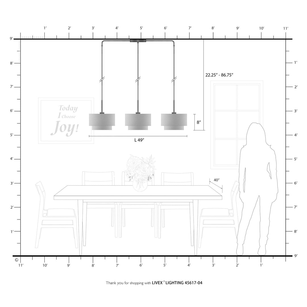 3 Light Black Large Linear Chandelier