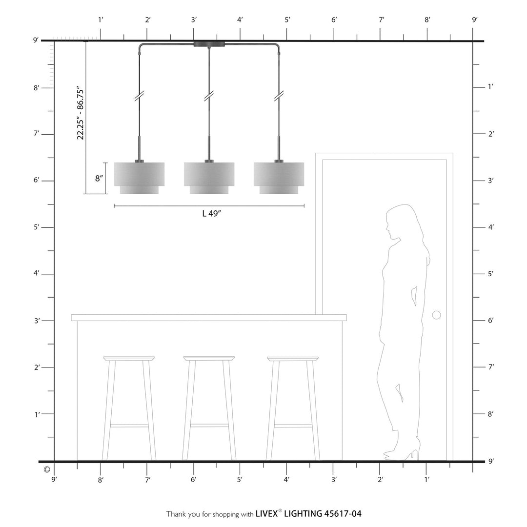3 Light Black Large Linear Chandelier