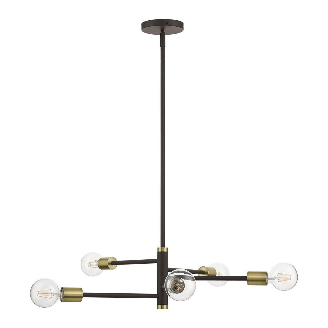5 Light Bronze Chandelier With Antique Brass Accents