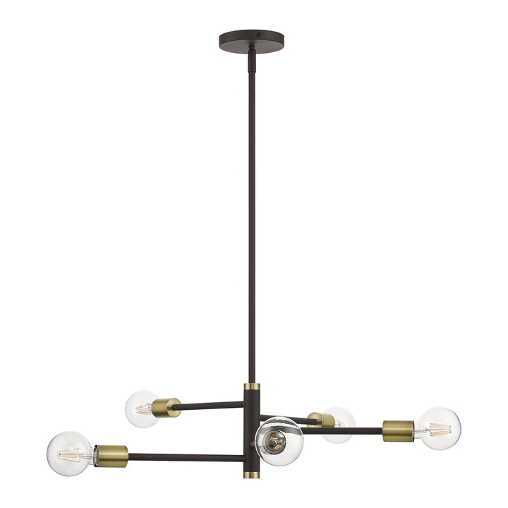 5 Light Bronze Chandelier With Antique Brass Accents
