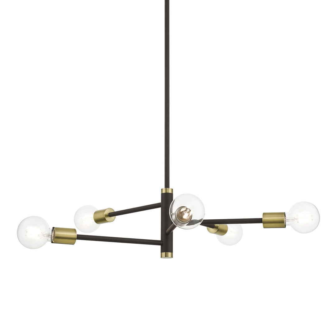 5 Light Bronze Chandelier With Antique Brass Accents