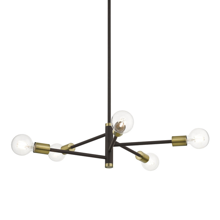 5 Light Bronze Chandelier With Antique Brass Accents