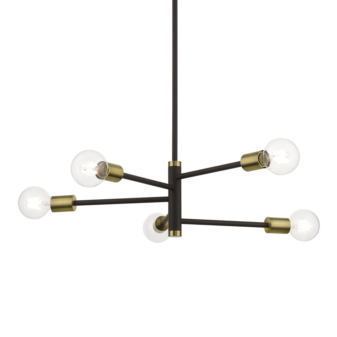 5 Light Bronze Chandelier With Antique Brass Accents