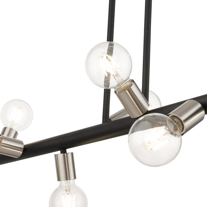 8 Light Black Large Chandelier With Brushed Nickel Accents