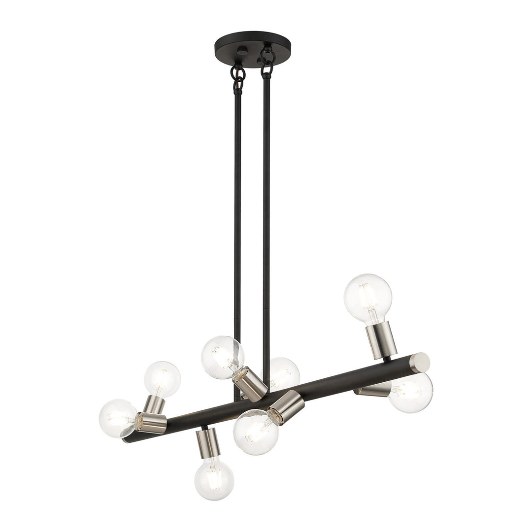 8 Light Black Large Chandelier With Brushed Nickel Accents