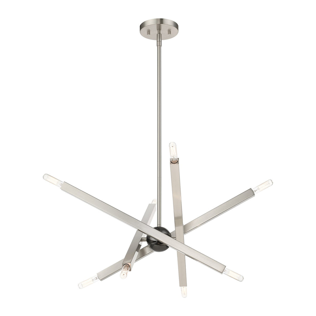 8 Light Brushed Nickel Chandelier With Black Chrome Finish Accent