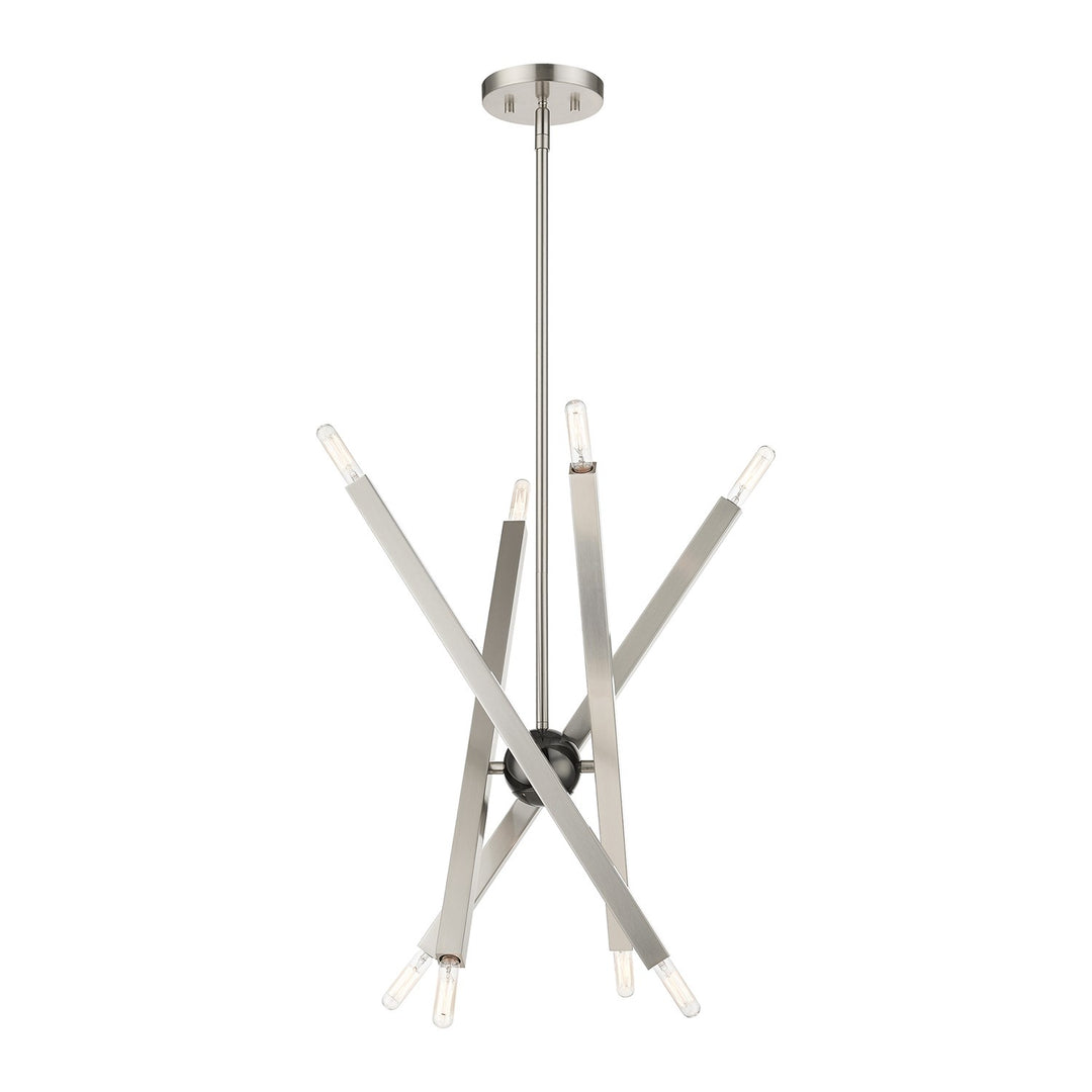 8 Light Brushed Nickel Chandelier With Black Chrome Finish Accent