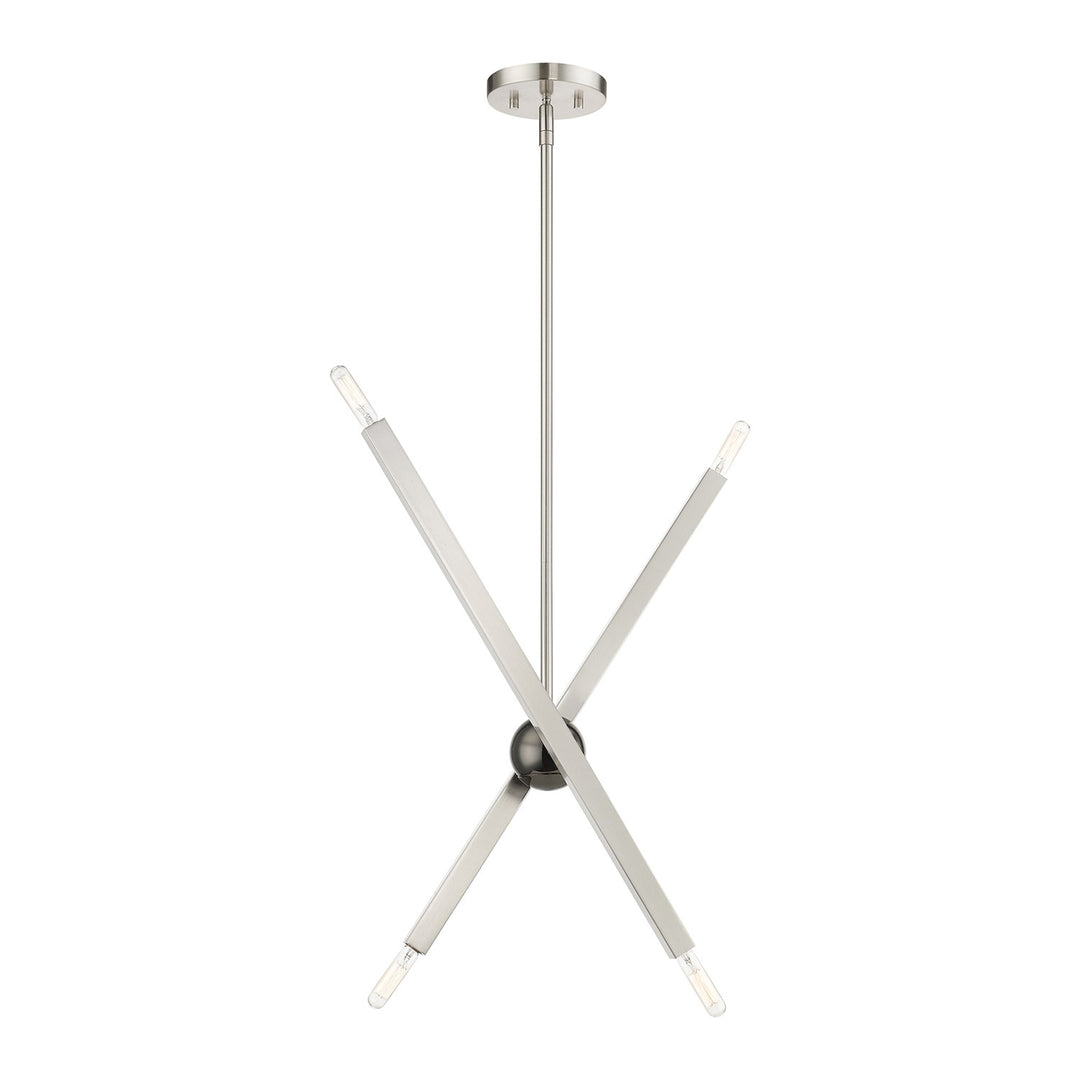 4 Light Brushed Nickel Linear Chandelier With Black Chrome Finish Accent