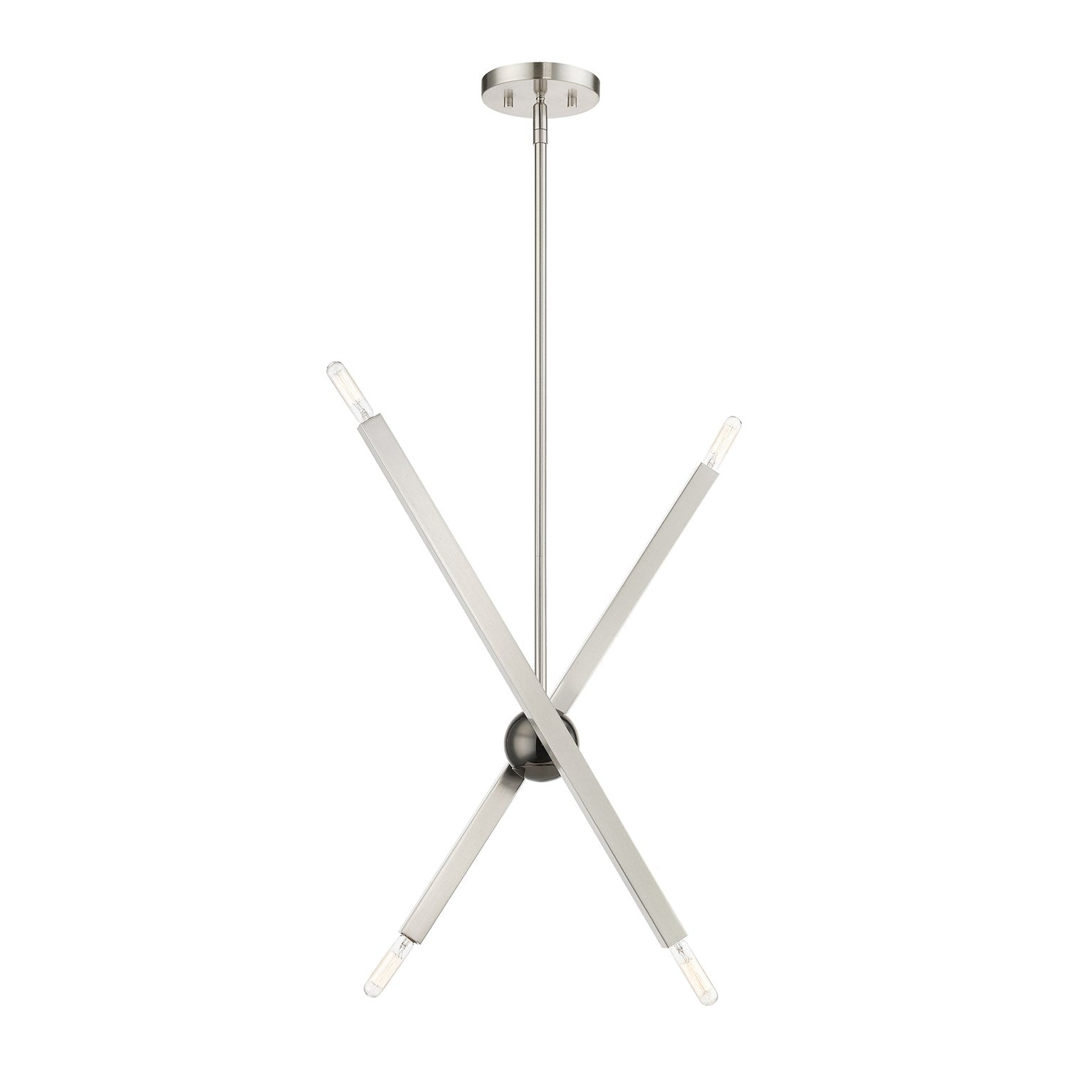 4 Light Brushed Nickel Linear Chandelier With Black Chrome Finish Accent