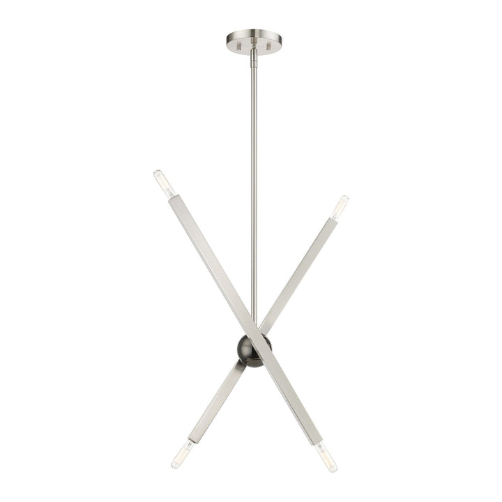 4 Light Brushed Nickel Linear Chandelier With Black Chrome Finish Accent