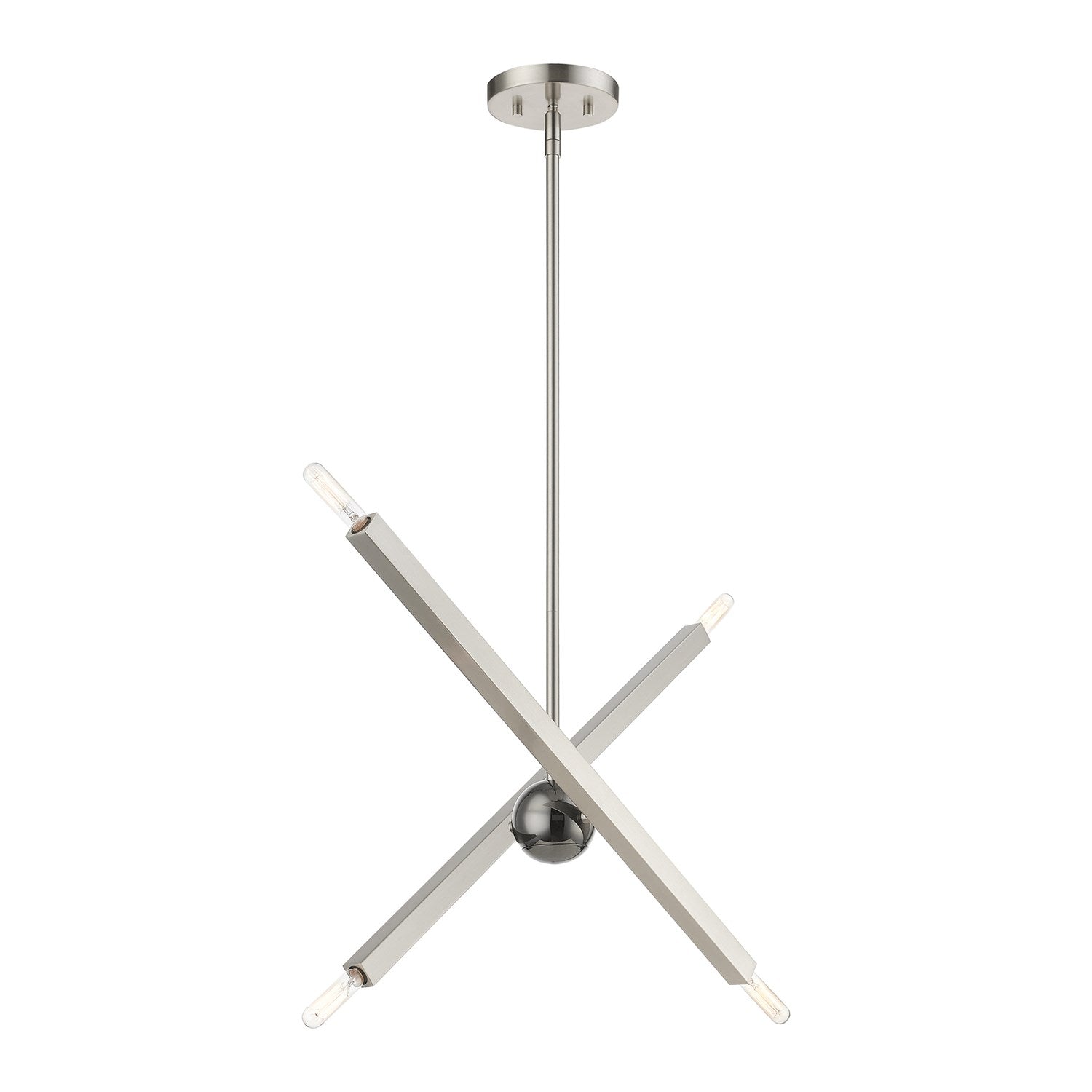 4 Light Brushed Nickel Linear Chandelier With Black Chrome Finish Accent