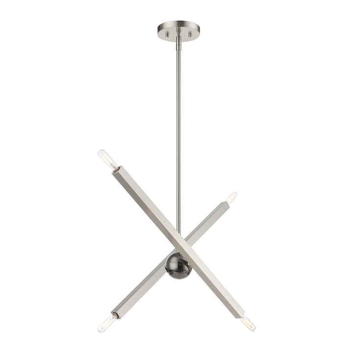 4 Light Brushed Nickel Linear Chandelier With Black Chrome Finish Accent
