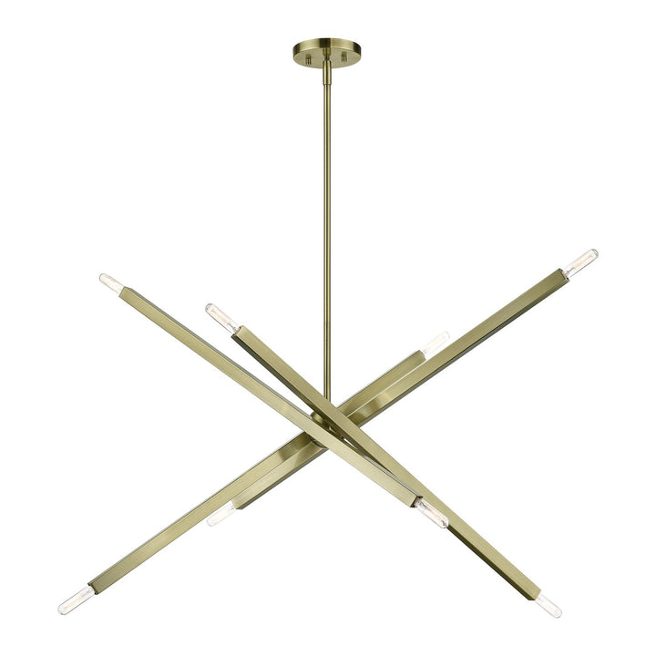 8 Light Antique Brass Large Linear Chandelier by Livex Lighting